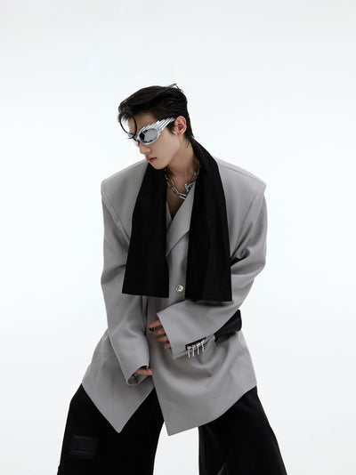 Contrast Neck Fabric Blazer Korean Street Fashion Blazer By Argue Culture Shop Online at OH Vault