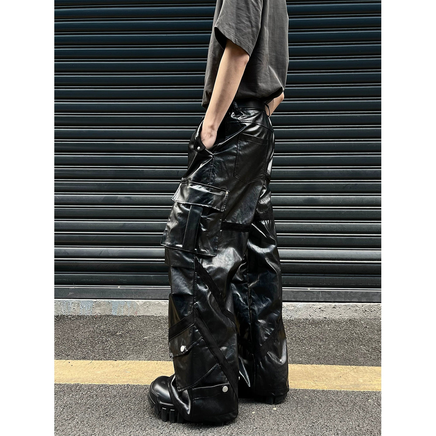 Sleek Big Pockets PU Leather Pants Korean Street Fashion Pants By MaxDstr Shop Online at OH Vault