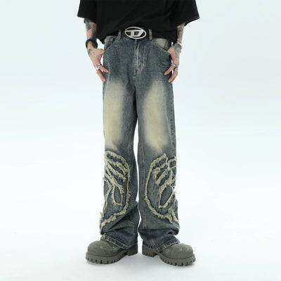 Faded Fringed Lines Jeans Korean Street Fashion Jeans By Ash Dark Shop Online at OH Vault