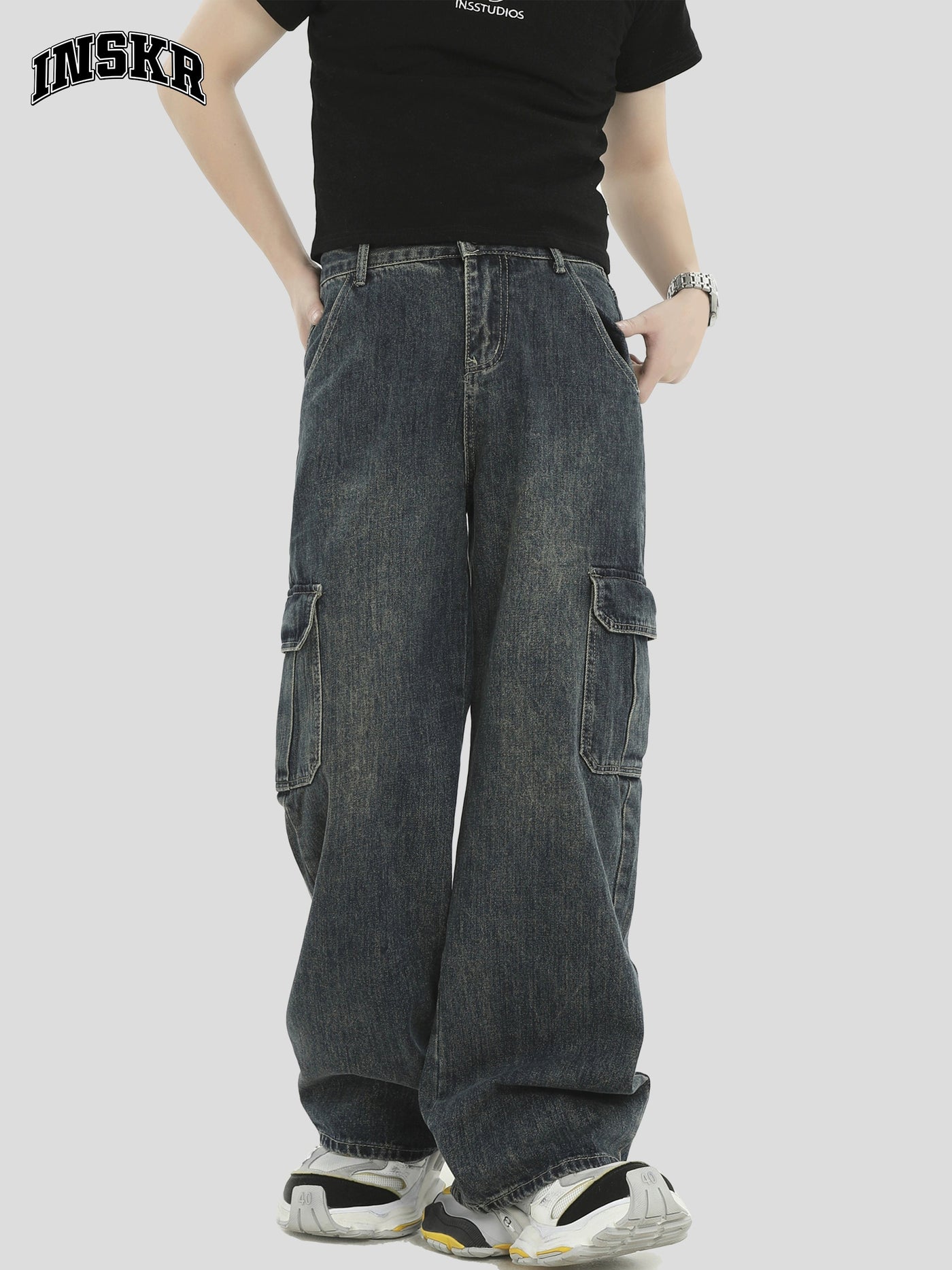 Flap Pocket Cargo Jeans Korean Street Fashion Jeans By INS Korea Shop Online at OH Vault