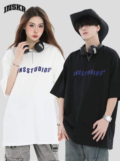 Wavy Logo Lettered T-Shirt Korean Street Fashion T-Shirt By INS Korea Shop Online at OH Vault
