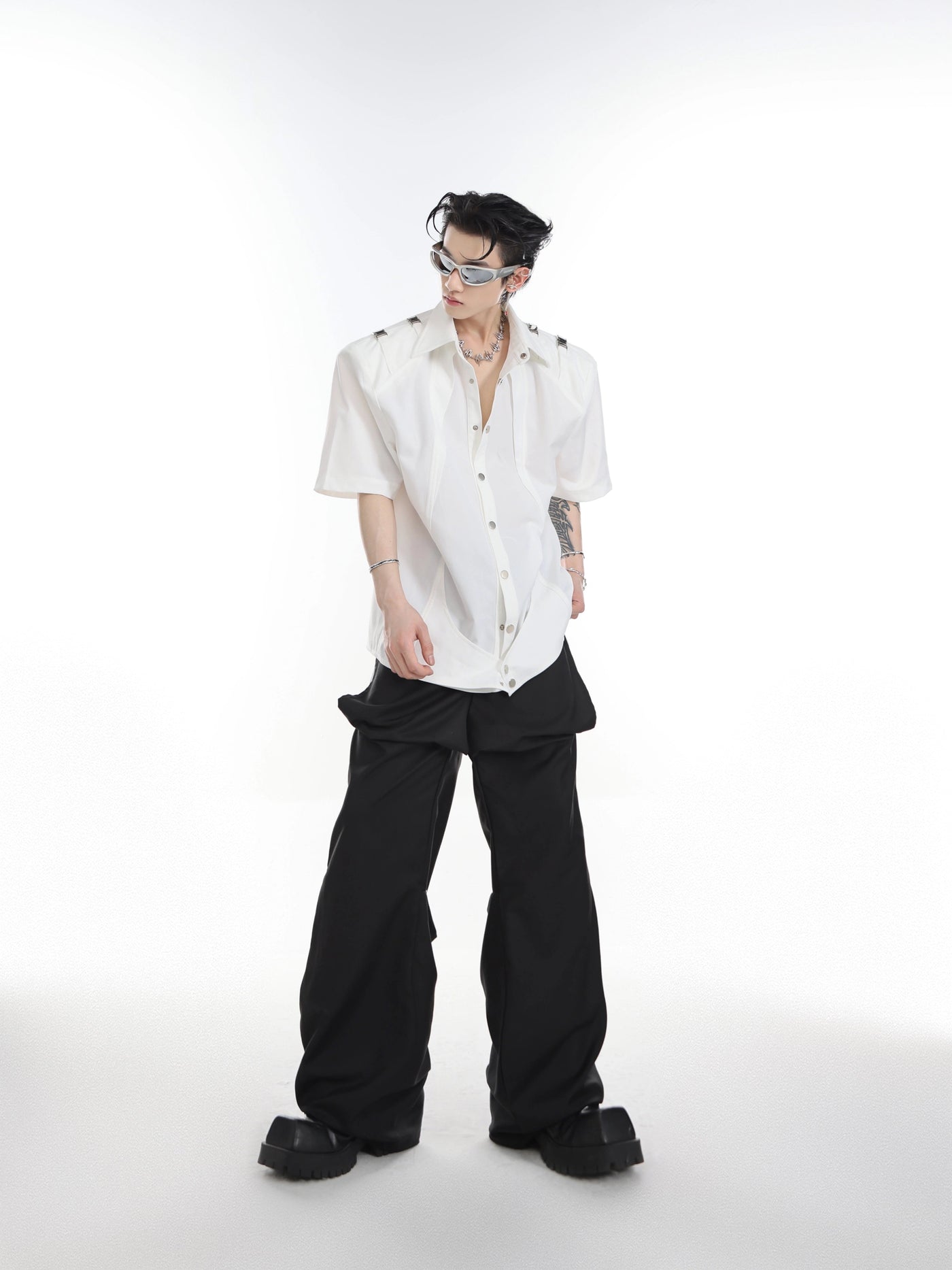 Shoulder Multiple Strap Belts Shirt Korean Street Fashion Shirt By Argue Culture Shop Online at OH Vault