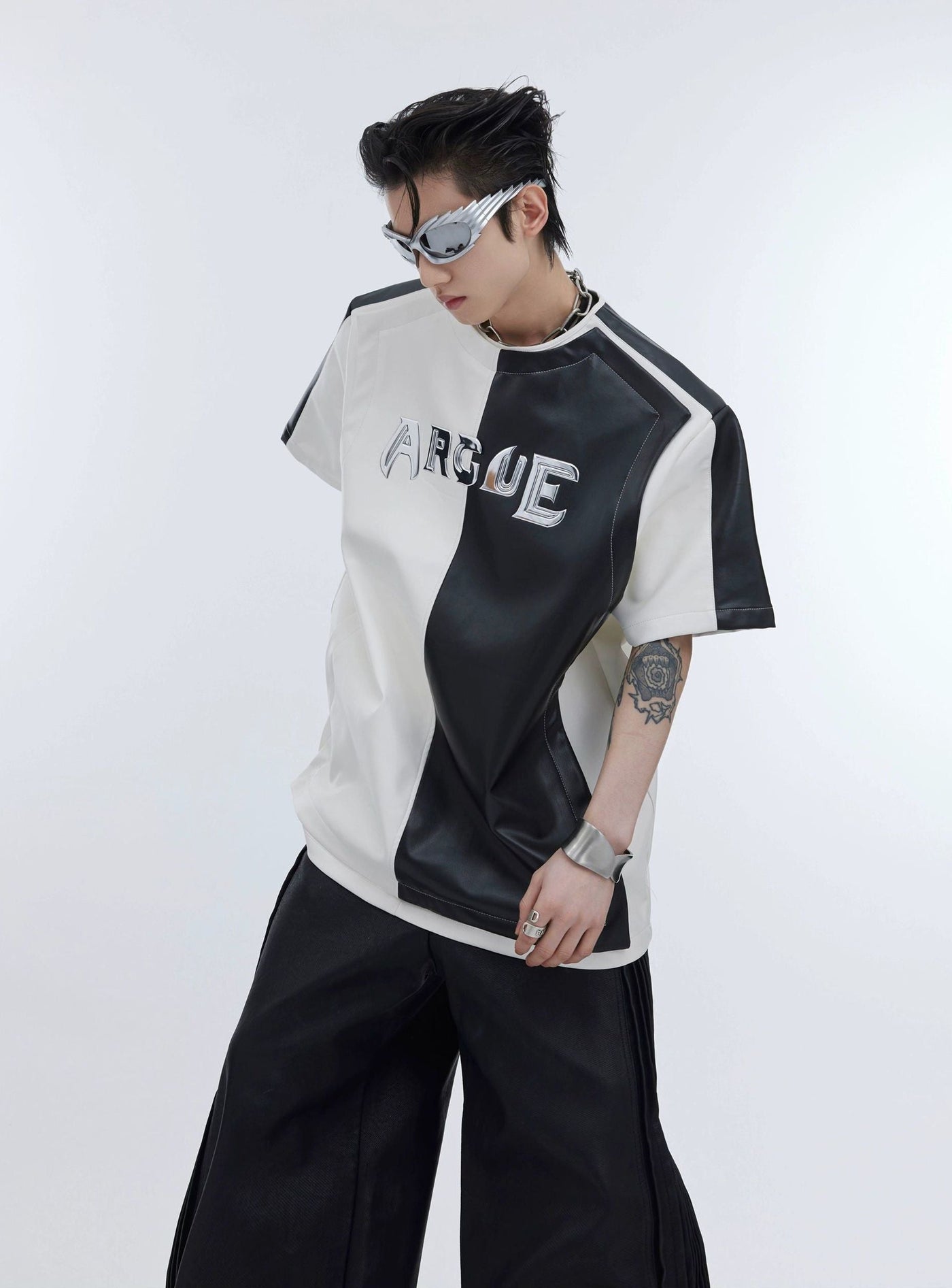 Spliced Faux Leather T-Shirt Korean Street Fashion T-Shirt By Argue Culture Shop Online at OH Vault