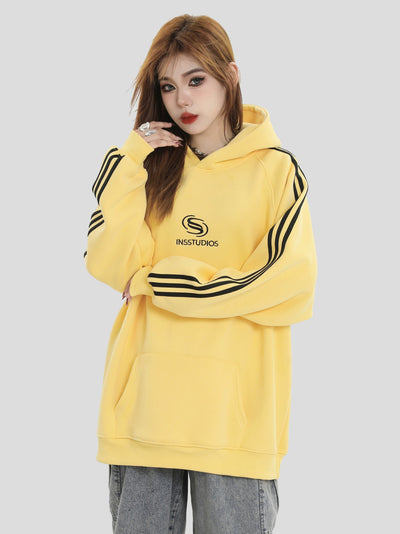 Stitched Logo Loose Fit Hoodie Korean Street Fashion Hoodie By INS Korea Shop Online at OH Vault