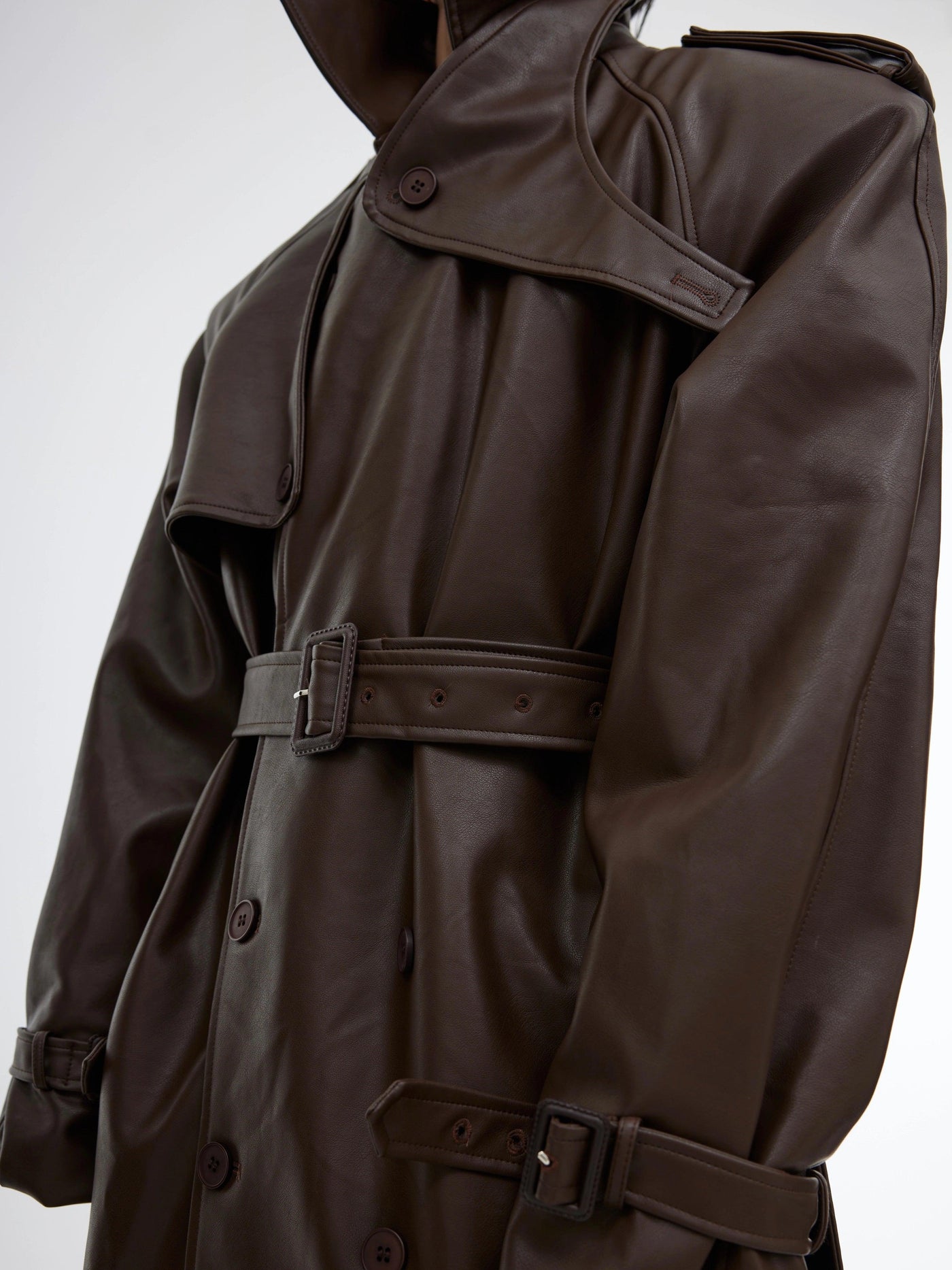Strap PU Leather Long Coat Korean Street Fashion Long Coat By Argue Culture Shop Online at OH Vault