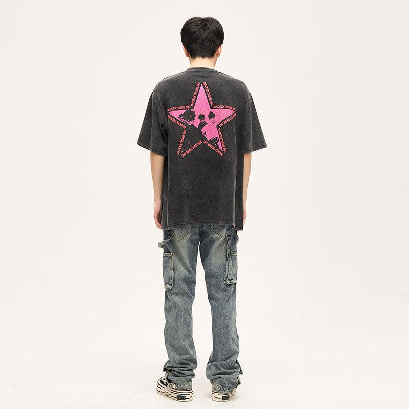 Duotone Graphic Washed T-Shirt Korean Street Fashion T-Shirt By 77Flight Shop Online at OH Vault