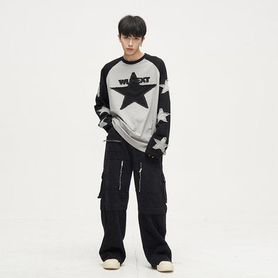Star Patches Long Sleeve T-Shirt Korean Street Fashion T-Shirt By 77Flight Shop Online at OH Vault