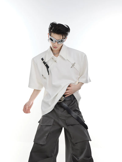 Argue Culture Strap Belt and Metal Link Shirt Korean Street Fashion Shirt By Argue Culture Shop Online at OH Vault