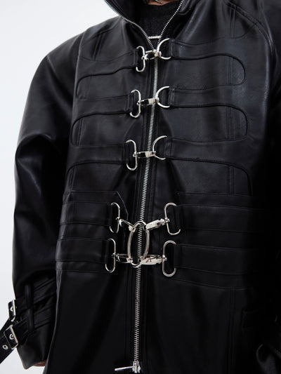 Metallic Link PU Leather Long Coat Korean Street Fashion Long Coat By Argue Culture Shop Online at OH Vault