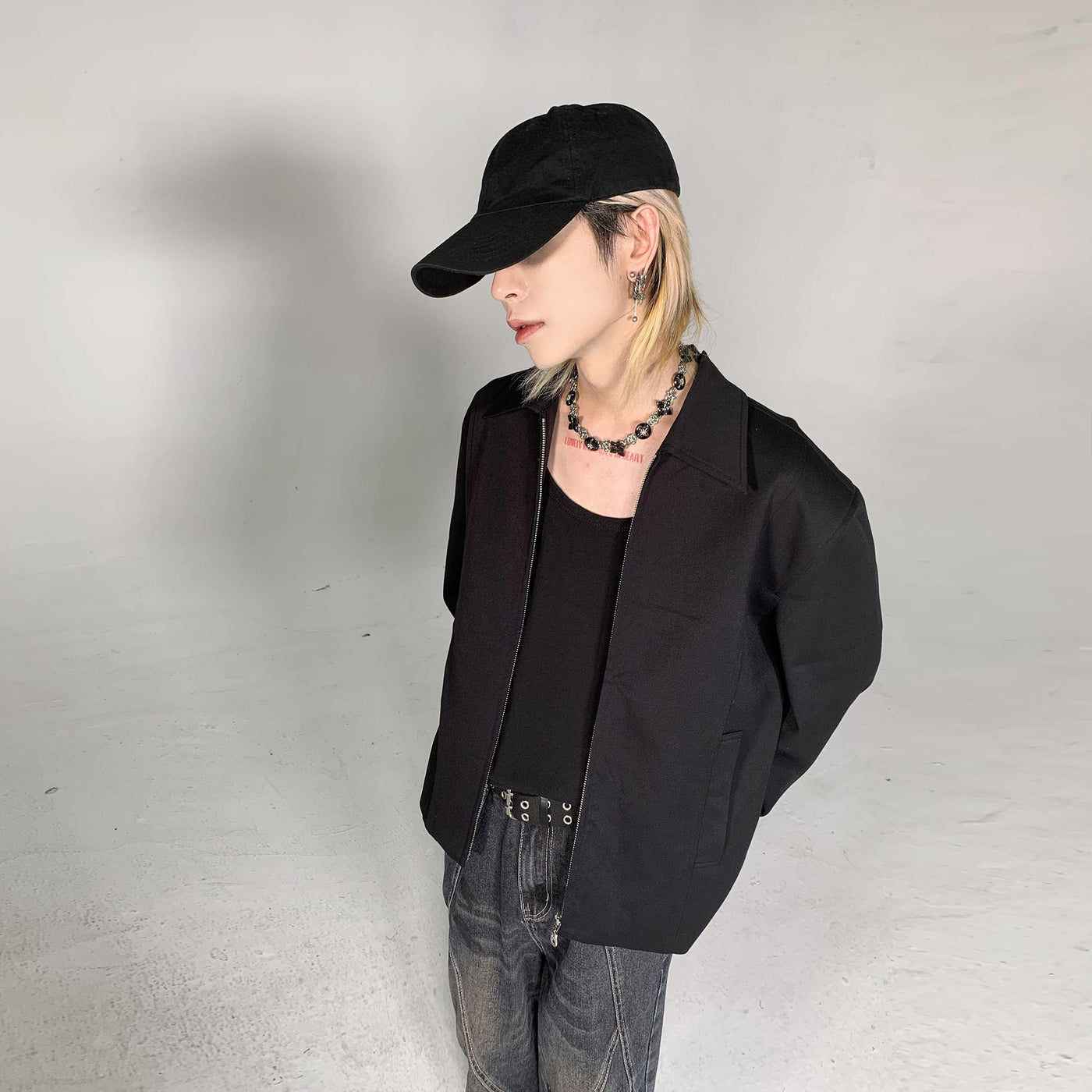 Ash Dark Solid Color Wide Shoulder Zip-Up Jacket Korean Street Fashion Jacket By Ash Dark Shop Online at OH Vault