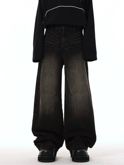 Gradient Washed Whisker Wide Leg Jeans Korean Street Fashion Jeans By Dark Fog Shop Online at OH Vault