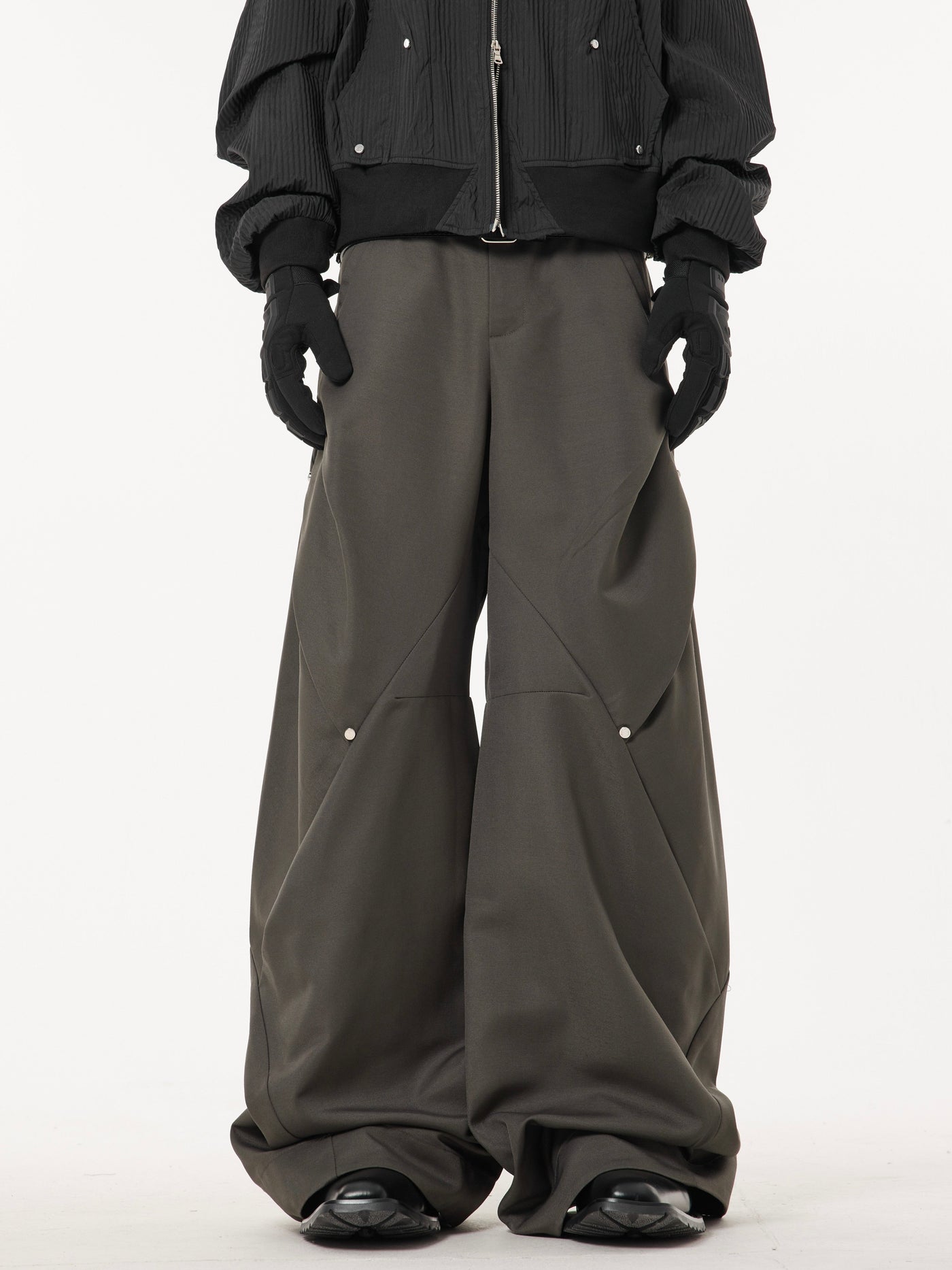 Rivet Pleated Wide Leg Trousers Korean Street Fashion Pants By Dark Fog Shop Online at OH Vault