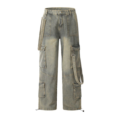 Wash Fade Strap Cargo Jeans Korean Street Fashion Jeans By Mr Nearly Shop Online at OH Vault
