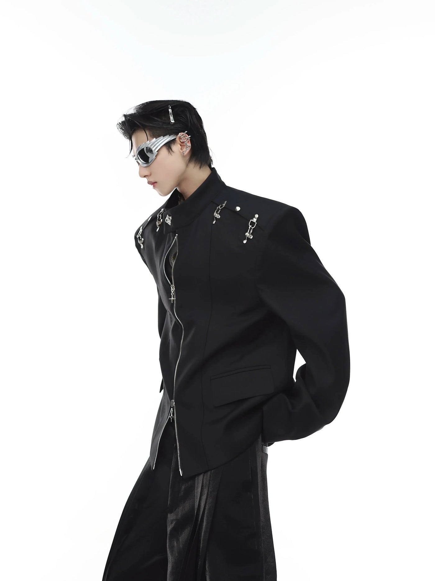 Shoulder Metal Link Zipped Jacket Korean Street Fashion Jacket By Argue Culture Shop Online at OH Vault