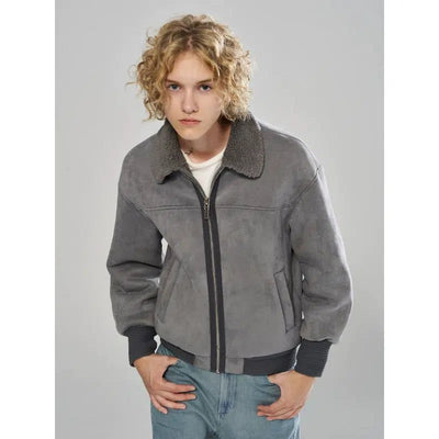 Sherpa Collar PU Leather Jacket Korean Street Fashion Jacket By 11St Crops Shop Online at OH Vault