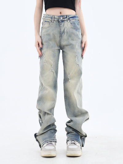 Side Zippered Washed Jeans Korean Street Fashion Jeans By Jump Next Shop Online at OH Vault