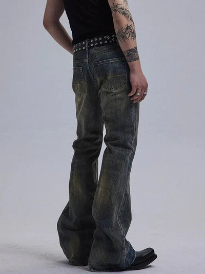 Slub Pattern Bootcut Jeans Korean Street Fashion Jeans By Dark Fog Shop Online at OH Vault