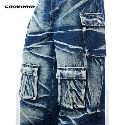 Whiskers Splash Cargo Jeans Korean Street Fashion Jeans By Cro World Shop Online at OH Vault