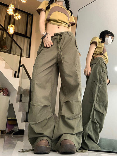 Plain Drawstring Pleats Cargo Pants Korean Street Fashion Pants By Made Extreme Shop Online at OH Vault
