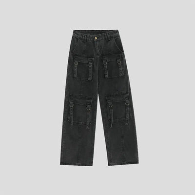 Straps Multi-Pocket Cargo Jeans Korean Street Fashion Jeans By INS Korea Shop Online at OH Vault