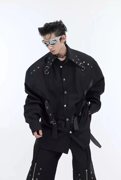Strap Belt Metal Accent Shirt Korean Street Fashion Shirt By Argue Culture Shop Online at OH Vault