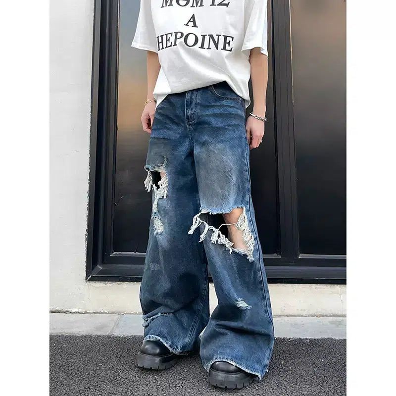 Faded Ripped Hole Jeans Korean Street Fashion Jeans By Poikilotherm Shop Online at OH Vault