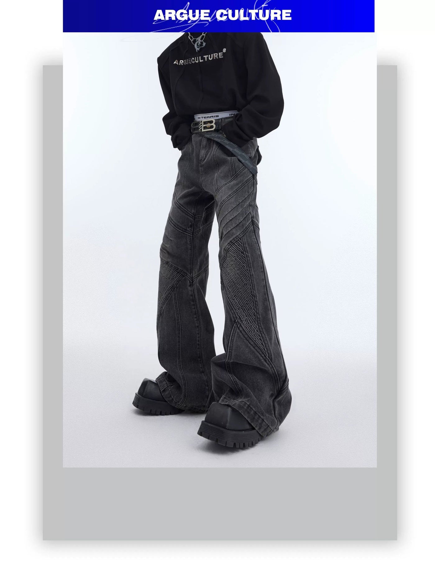 Line Textured Washed Jeans Korean Street Fashion Jeans By Argue Culture Shop Online at OH Vault
