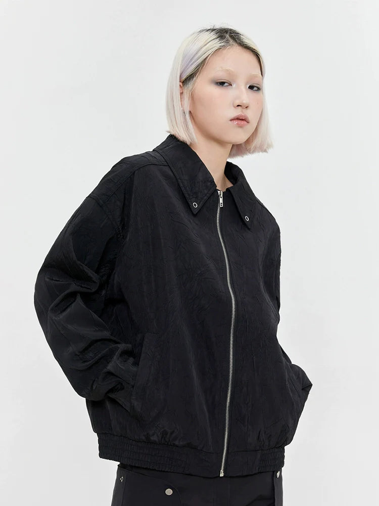 Made Extreme Vintage Pleated Texture Zip-Up Jacket Korean Street Fashion Jacket By Made Extreme Shop Online at OH Vault