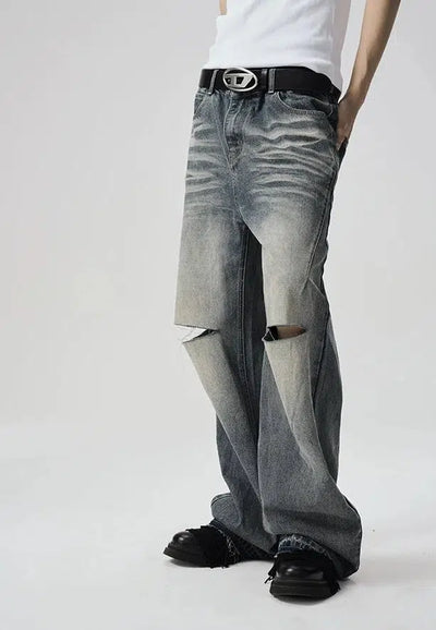 JCaesar Ripped Knee Whiskers and Faded Jeans Korean Street Fashion Jeans By JCaesar Shop Online at OH Vault