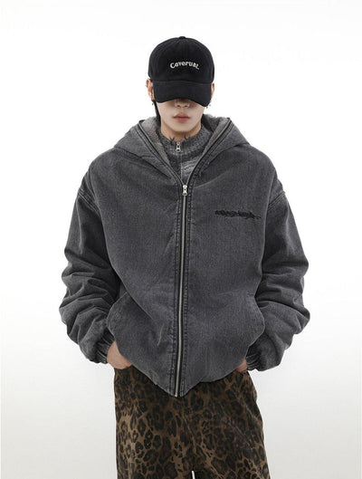 Washed Slant Pocket Hooded Denim Jacket Korean Street Fashion Jacket By Mr Nearly Shop Online at OH Vault