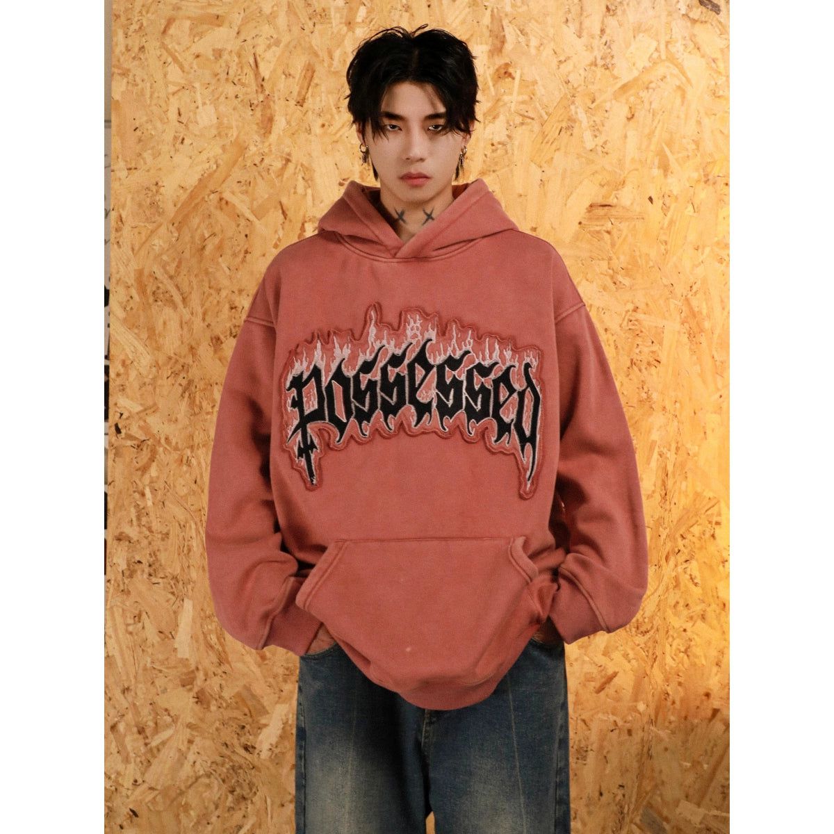 Washed Logo Patched Hoodie Korean Street Fashion Hoodie By Mr Nearly Shop Online at OH Vault