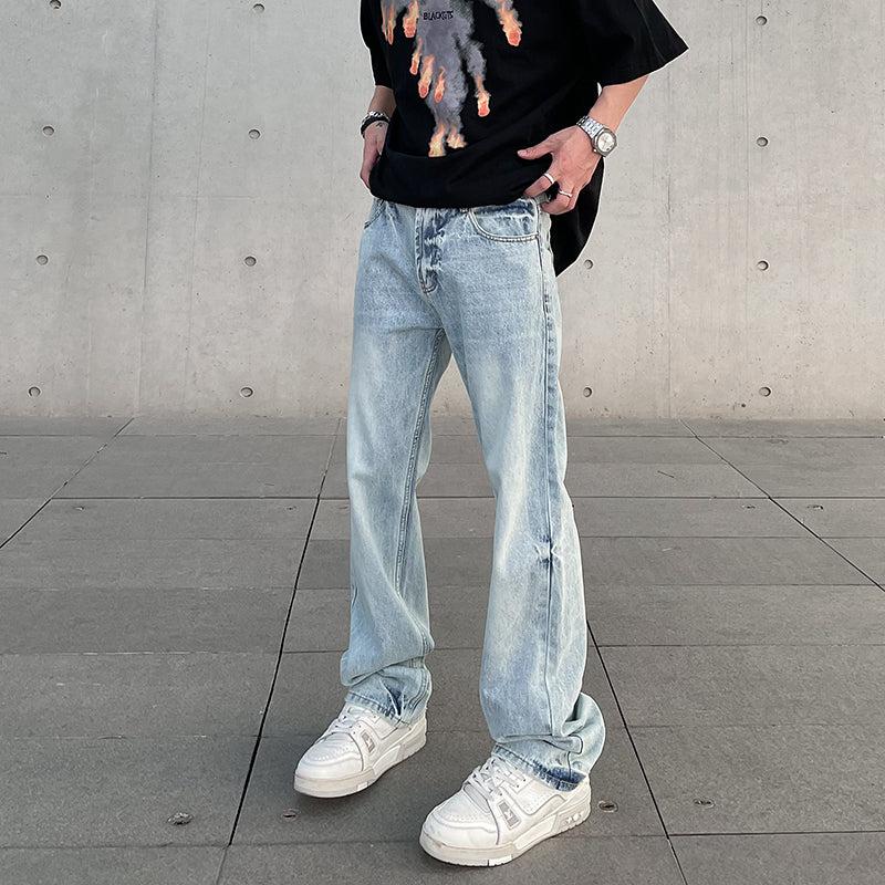 Washed Ice Blue Straight Jeans Korean Street Fashion Jeans By A PUEE Shop Online at OH Vault