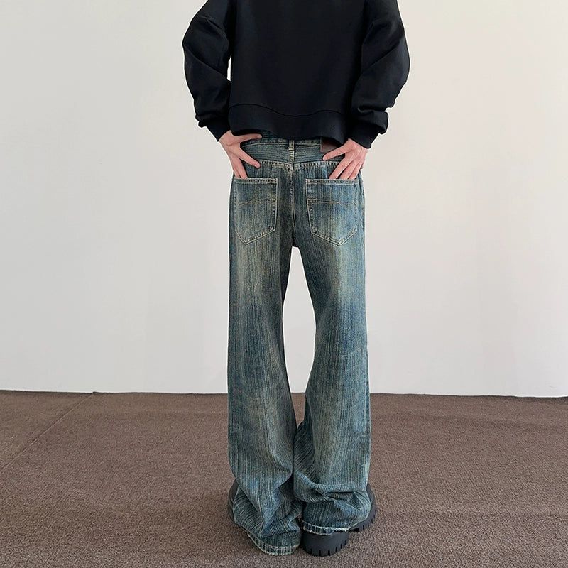 Stone Washed Flared Leg Jeans Korean Street Fashion Jeans By A PUEE Shop Online at OH Vault