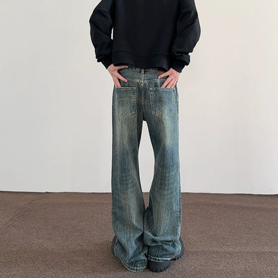 Stone Washed Flared Leg Jeans Korean Street Fashion Jeans By A PUEE Shop Online at OH Vault