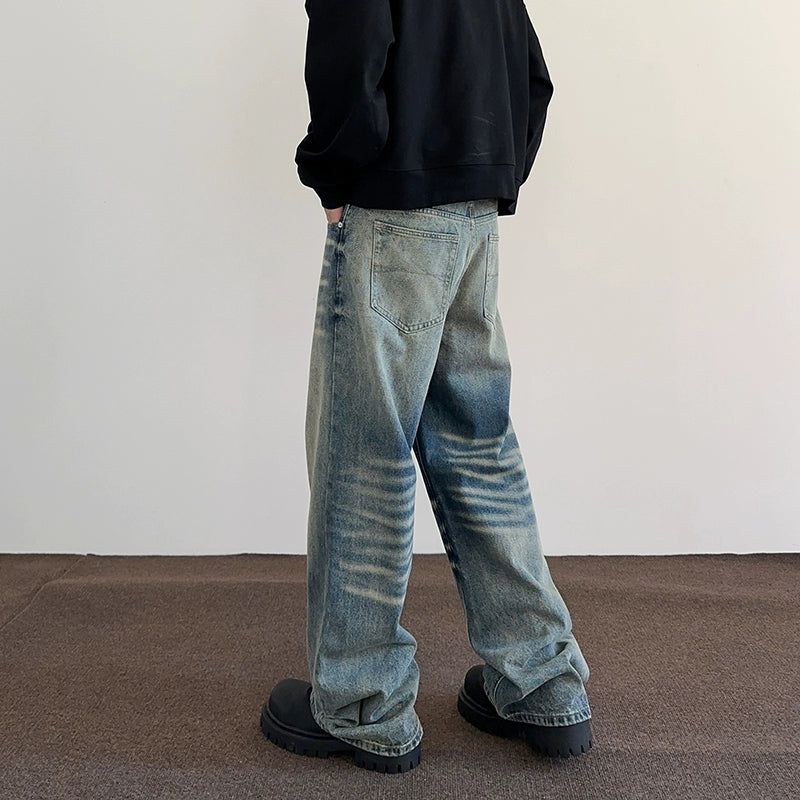 Asymmetric Whiskers Straight Jeans Korean Street Fashion Jeans By A PUEE Shop Online at OH Vault