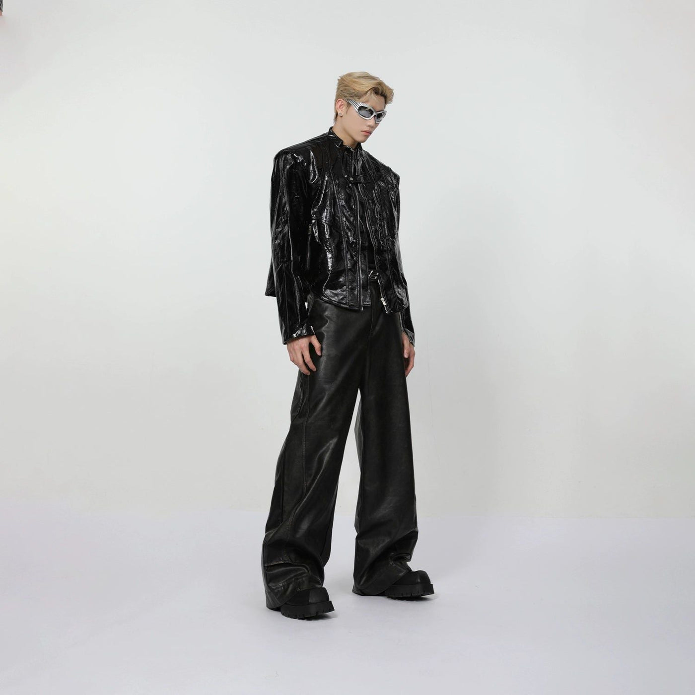 Metallic Shine Leather Jacket Korean Street Fashion Jacket By Turn Tide Shop Online at OH Vault