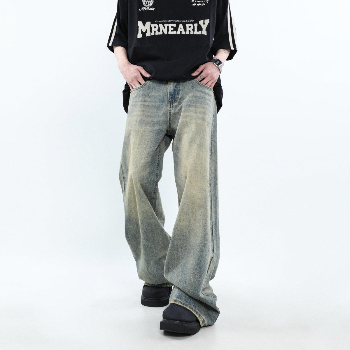 Whisker Washed Loose Straight Jeans Korean Street Fashion Jeans By Mr Nearly Shop Online at OH Vault