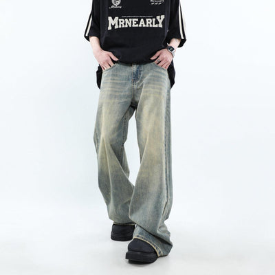 Mr Nearly Whisker Washed Loose Straight Jeans Korean Street Fashion Jeans By Mr Nearly Shop Online at OH Vault