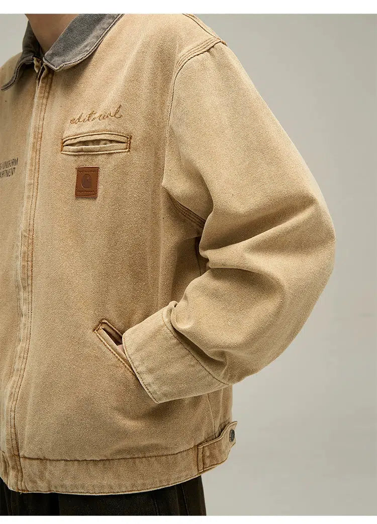 Contrast Collar Workwear Jacket Korean Street Fashion Jacket By 77Flight Shop Online at OH Vault