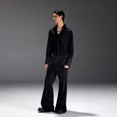 Glossy V-Neck Long Sleeve Shirt Korean Street Fashion Shirt By Terra Incognita Shop Online at OH Vault
