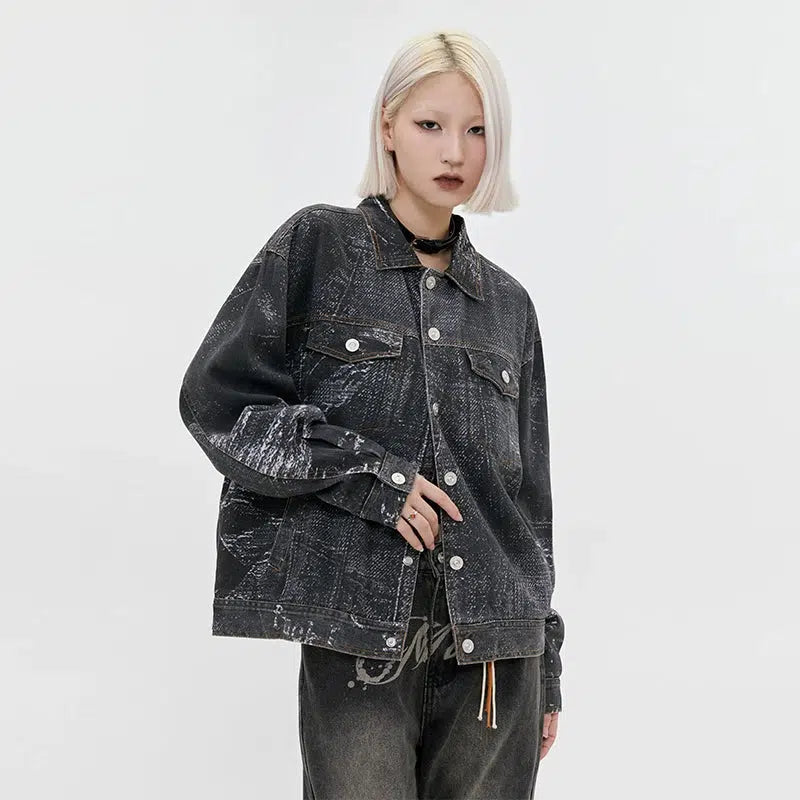 Abstract Digital Print Denim Jacket Korean Street Fashion Jacket By Made Extreme Shop Online at OH Vault
