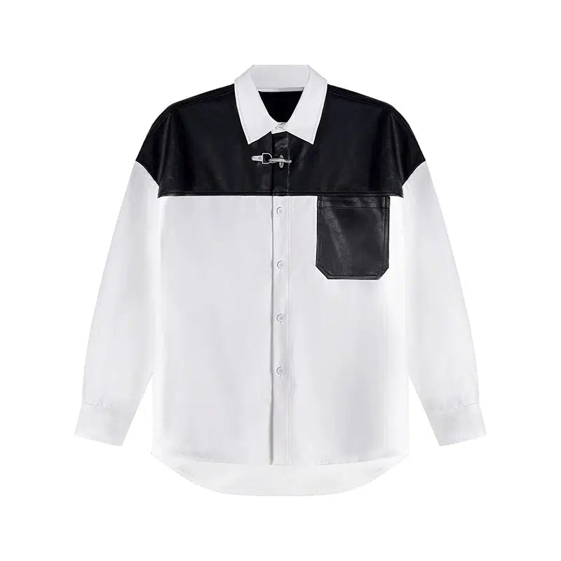 Faux Leather Contrast Shirt Korean Street Fashion Shirt By Terra Incognita Shop Online at OH Vault