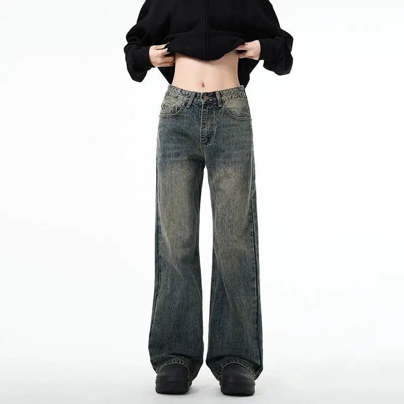 Scratched Wash Straight Jeans Korean Street Fashion Jeans By A PUEE Shop Online at OH Vault