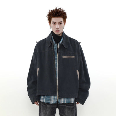 Washed Contrast Pocket Ripped Jacket Korean Street Fashion Jacket By Mr Nearly Shop Online at OH Vault