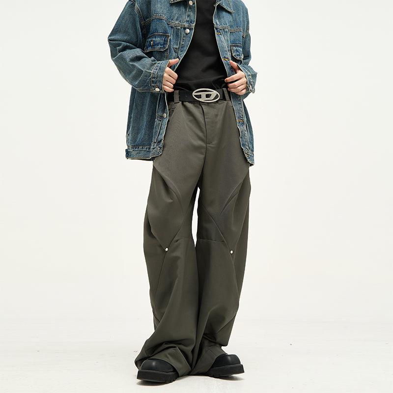 77Flight Buttoned Pleats Wide Cut Pants Korean Street Fashion Pants By 77Flight Shop Online at OH Vault