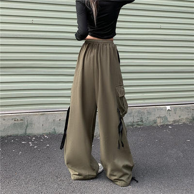 Drawstring Detail Wide Leg Cargo Pants Korean Street Fashion Pants By Made Extreme Shop Online at OH Vault