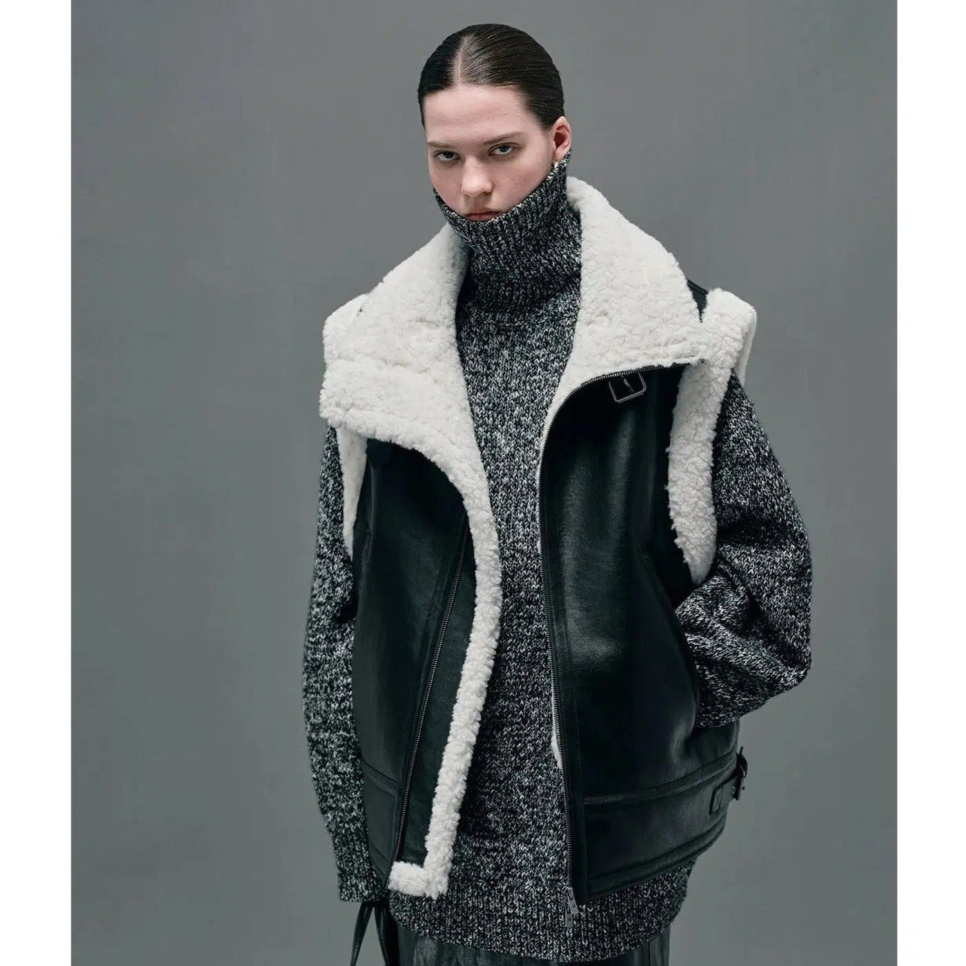 Sherpa PU Leather Vest Korean Street Fashion Vest By NANS Shop Online at OH Vault
