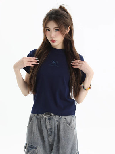Embroidered Logo Casual T-Shirt Korean Street Fashion T-Shirt By INS Korea Shop Online at OH Vault