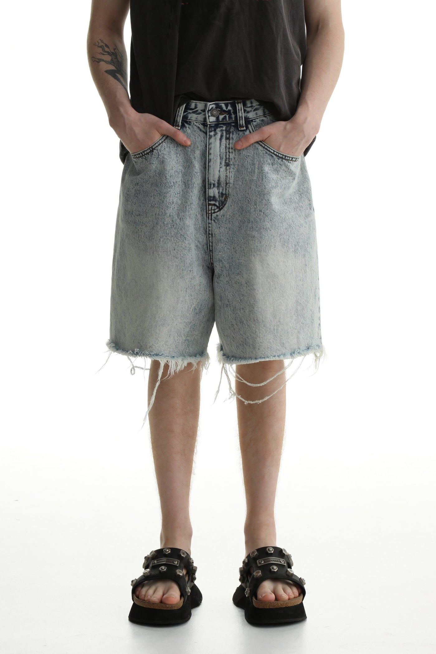 Faded Raw Edge Denim Shorts & Jeans Set Korean Street Fashion Clothing Set By Mason Prince Shop Online at OH Vault