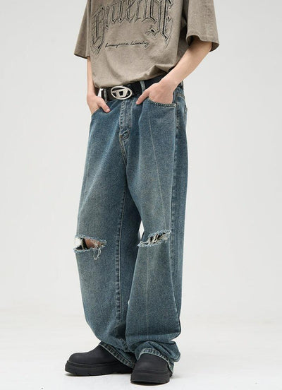 Ripped Knee Wide Leg Jeans Korean Street Fashion Jeans By 77Flight Shop Online at OH Vault